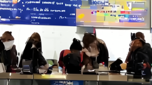 Travelers review health notices at an airport check-in counter