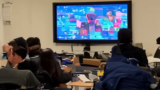 A community television control room monitors a late-night host and upload metrics