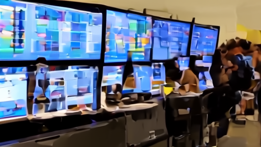 Fans check phones near an entertainment analytics booth with charts on monitors