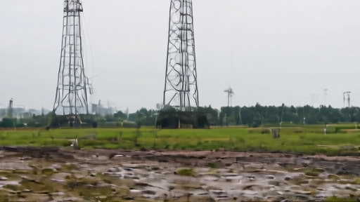 Surveyors near transmission towers at a future French data-center site