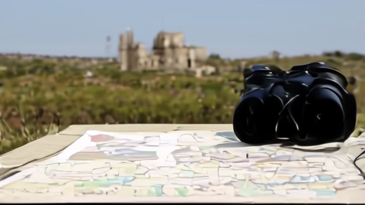 A military map of South Lebanon lies near binoculars pointed toward Beaufort Castle