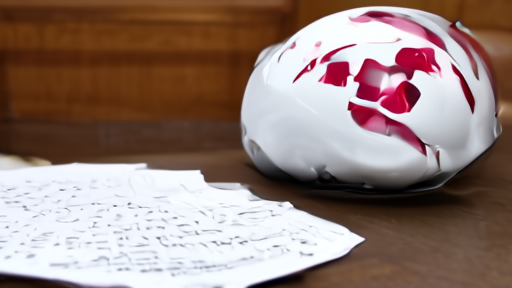 Texas Tech football helmet resting on a courthouse table with NCAA legal documents fanned out beside it