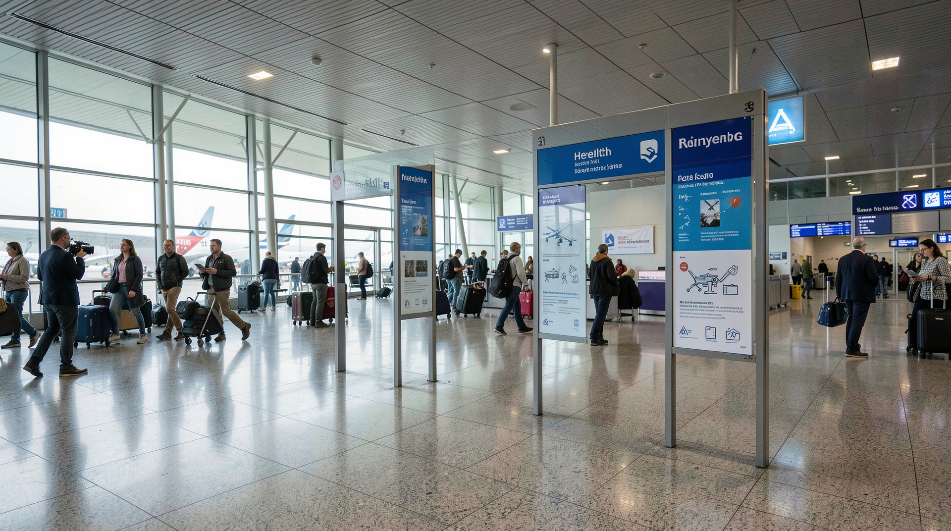 Health notice board at international airport