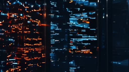 Server room with glowing network traffic visualization showing bot vs human traffic split