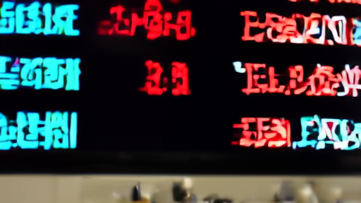Electronic stock ticker board showing red numbers in Seoul trading floor