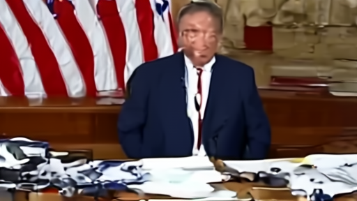 Senator Kaine at a Senate hearing podium with X post screenshot visible