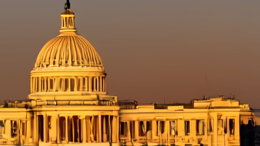 U.S. Capitol building at dusk with warm light on the dome
