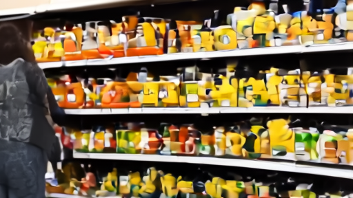 Family shopping at grocery store with price tags visible on shelves
