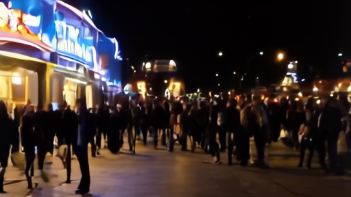 Movie theater marquee showing Obsession film title with long queue of young moviegoers