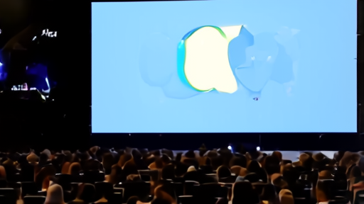 WWDC keynote stage with Apple logo and large screen