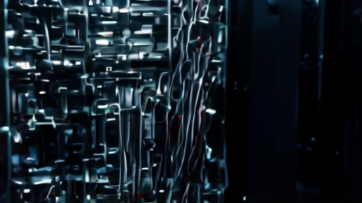 Server rack with network cables and blinking lights in data center