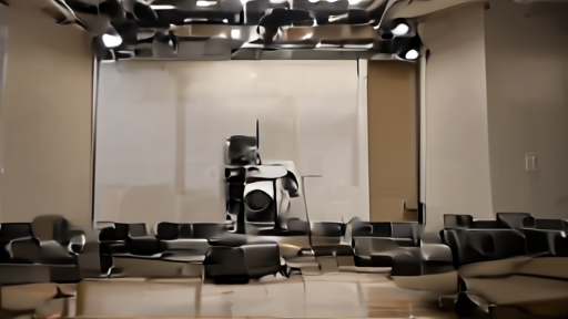 Empty late-night television studio set with house lights on and cameras idle