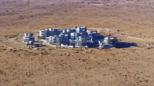 Aerial view of a data center complex in an arid landscape with cooling towers visible
