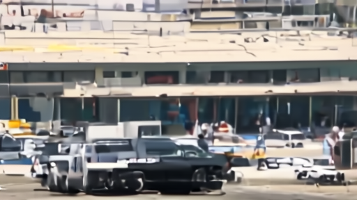 World Cup stadium exterior with ICE vehicle visible in background traffic