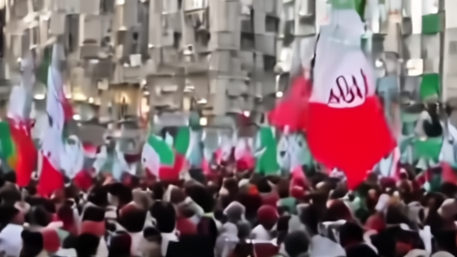 Hundreds of Hezbollah supporters waving Iranian and Hezbollah flags in Beirut's Dahieh neighborhood