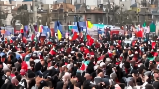 Crowds gathered in Beirut's Dahiyeh district with Hezbollah flags and Iranian banners during pro-Iran rally
