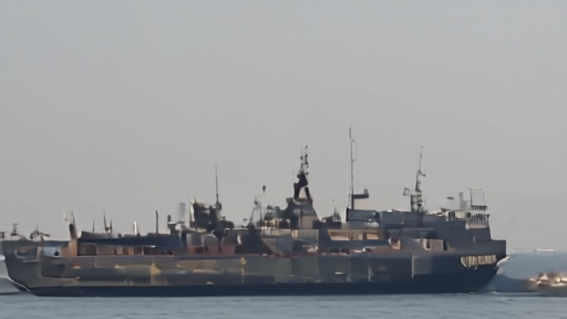 A disabled oil tanker listing in the Gulf of Oman with a US Navy destroyer nearby and rescue boats deployed