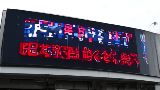 SoftBank's Tokyo headquarters with a digital stock ticker showing declining values and overcast sky