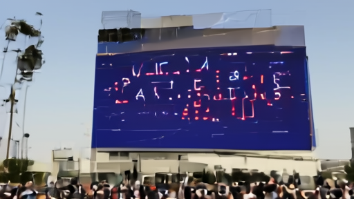 The SpaceX headquarters in Hawthorne with a large digital display showing the IPO price of $135