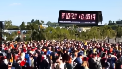 A long festival ticket queue with a digital price board showing $425 and frustrated concertgoers