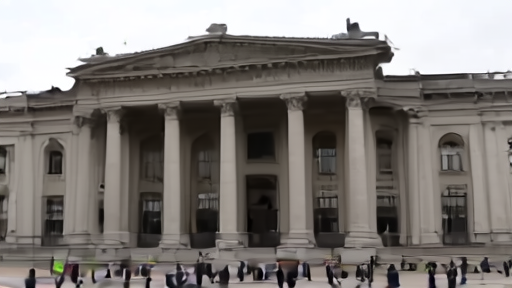 Colombian congressional building with officials gathered outside during a political proceeding
