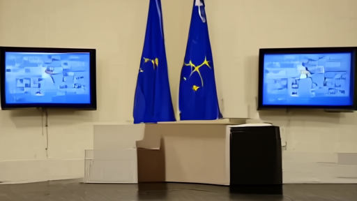 EU flag backdrop behind a smartphone showing a messaging app interface