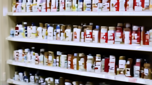 Supplement bottles on a pharmacy shelf with soft overhead lighting