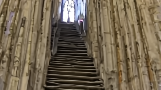 Pope Leo XIV ascending the interior spiral staircase of the Sagrada Familia