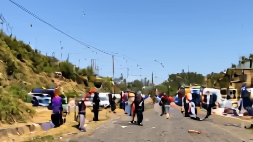 Families leaving a south Lebanon road as smoke rises from a hillside near an ambulance