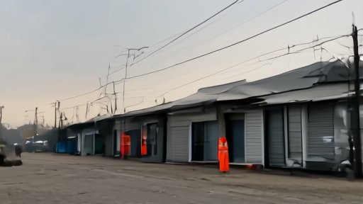 A smoky Nebraska town street with a worker walking past closed windows