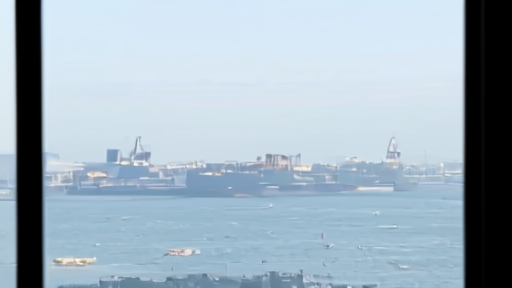 Cargo ships wait near a maritime operations room risk board
