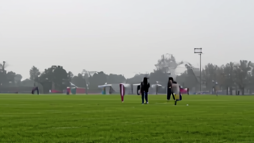 A hazy East Coast afternoon with a coach checking an air-quality app beside children on a soccer field.