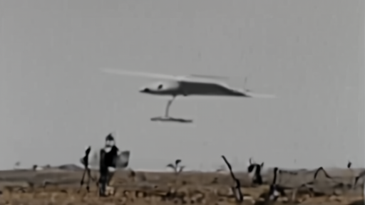 The X-59 flies over a desert range while engineers monitor sound sensors on the ground.