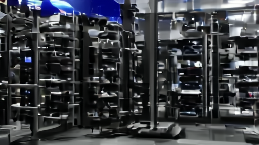 Technicians inspect GPU racks as a SpaceX launch feed plays on a distant screen