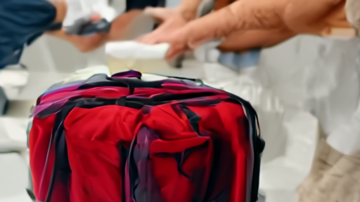 A parent checks a child's immunization record beside packed luggage while a nurse prepares an MMR dose