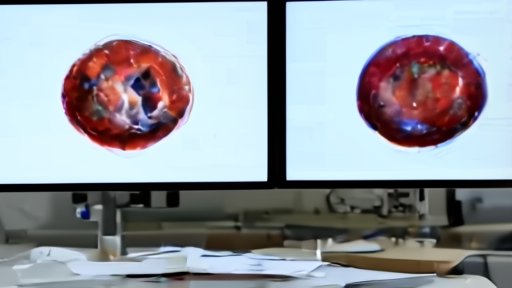 A gamma-ray astronomy workstation shows two linked supernova remnant maps beside a binary-orbit sketch