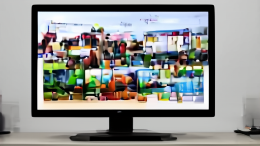 Living-room TV home screen reflected in a trading desk monitor showing media stocks falling
