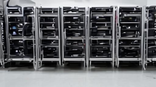 Rows of GPU servers under installation with a project manager checking a delivery schedule on a tablet
