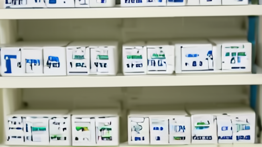 Hospital supply-room shelf with sterile kits and lot labels visible