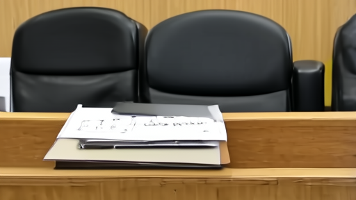 Closed hearing room with a religious-liberty folder and empty witness chairs
