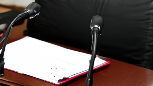 Senate hearing room microphones with an empty witness chair and Iran briefing folder