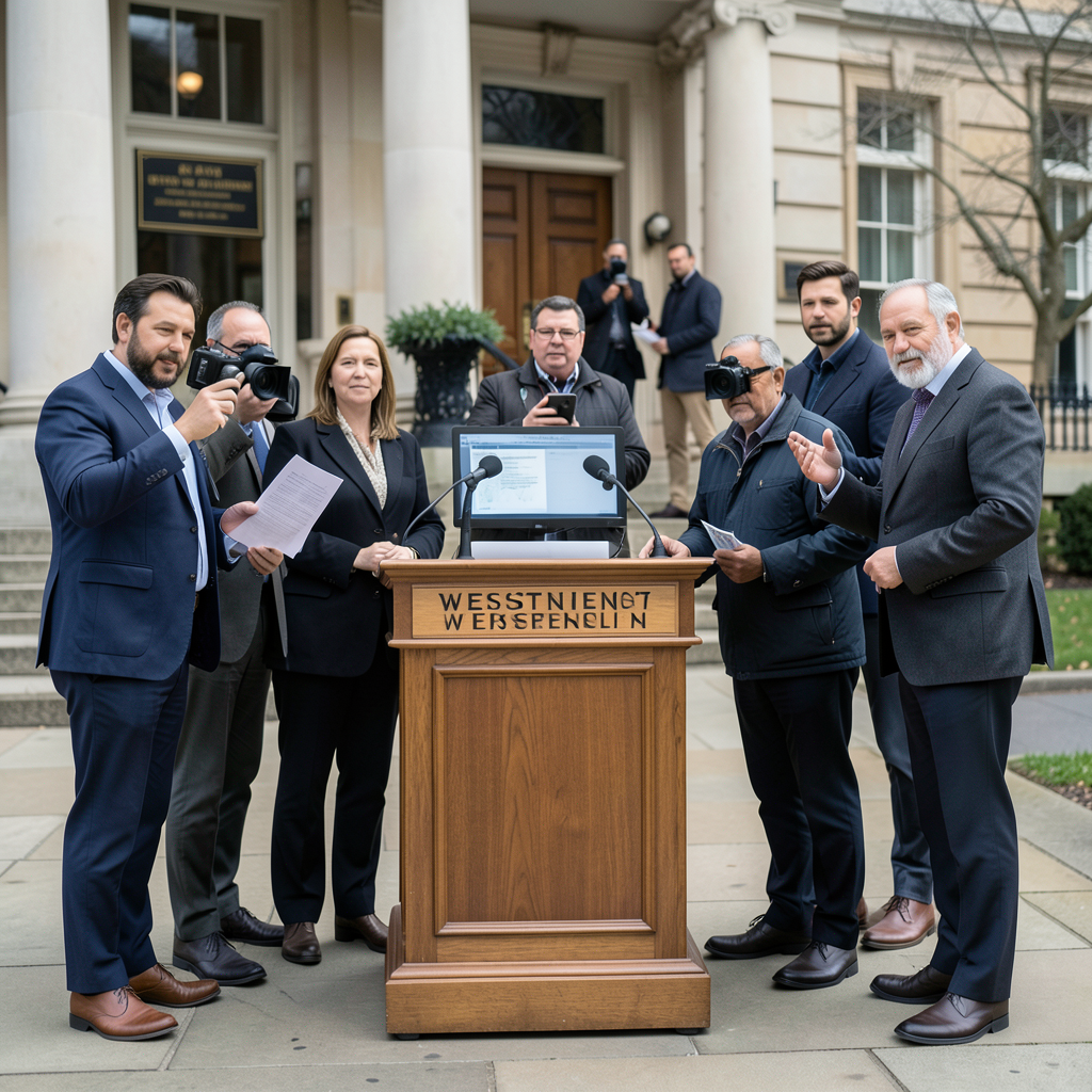 Westminster reporters watching a leadership podium