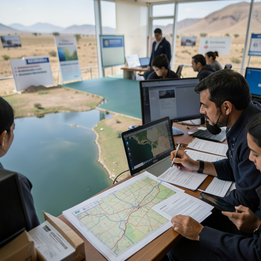 Satellite imagery analysts reviewing Lake Naivasha shoreline maps