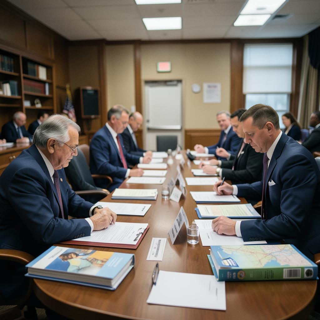 Senate clerks tallying a war powers vote as budget binders wait nearby