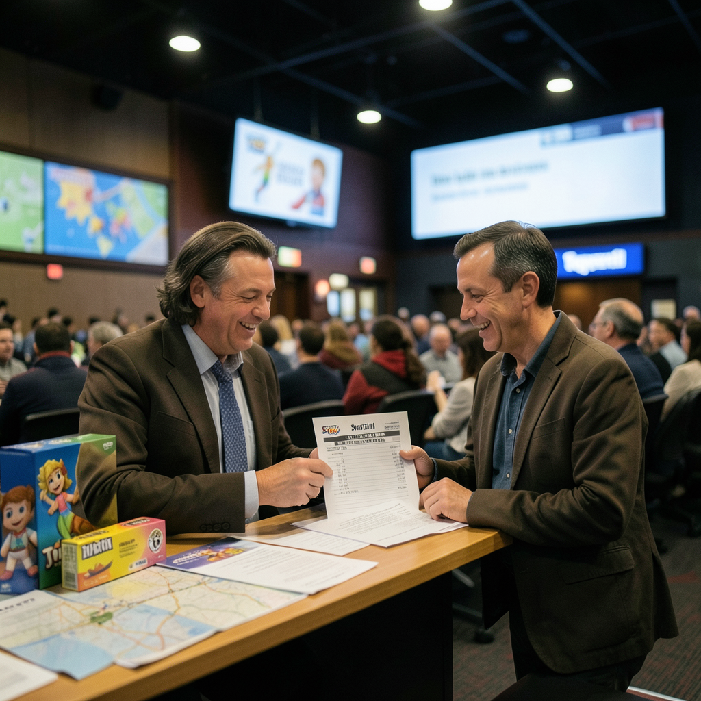 Cinema manager comparing Toy Story and Supergirl weekend booking sheets at a multiplex