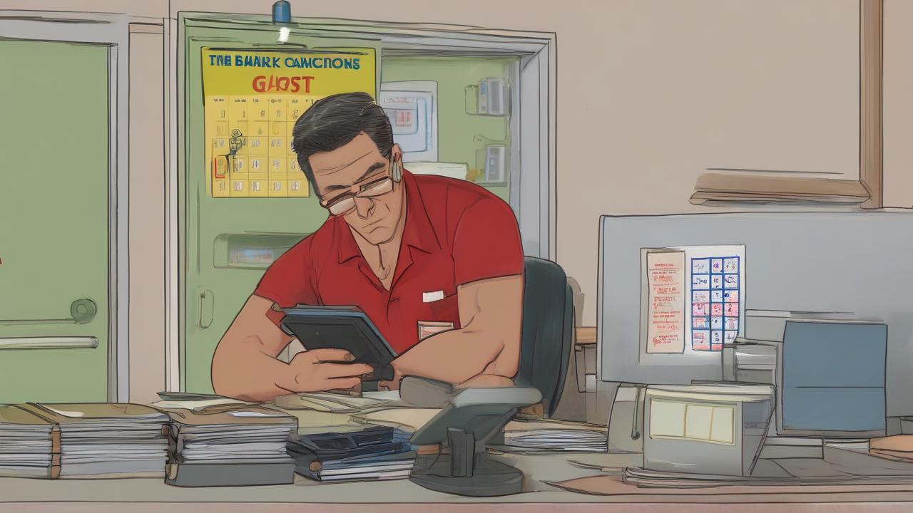 A compliance officer reads a general license beside a calendar with August 21 circled.