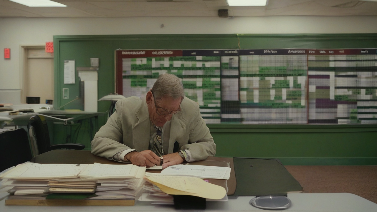 A staffer marks Section 1544 in a U.S. Code volume beside a roll-call sheet and a calendar.