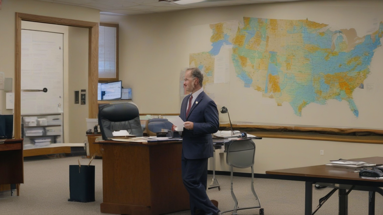 A legislative aide holds the enrolled SB6 bill beside an ERCOT transmission map.