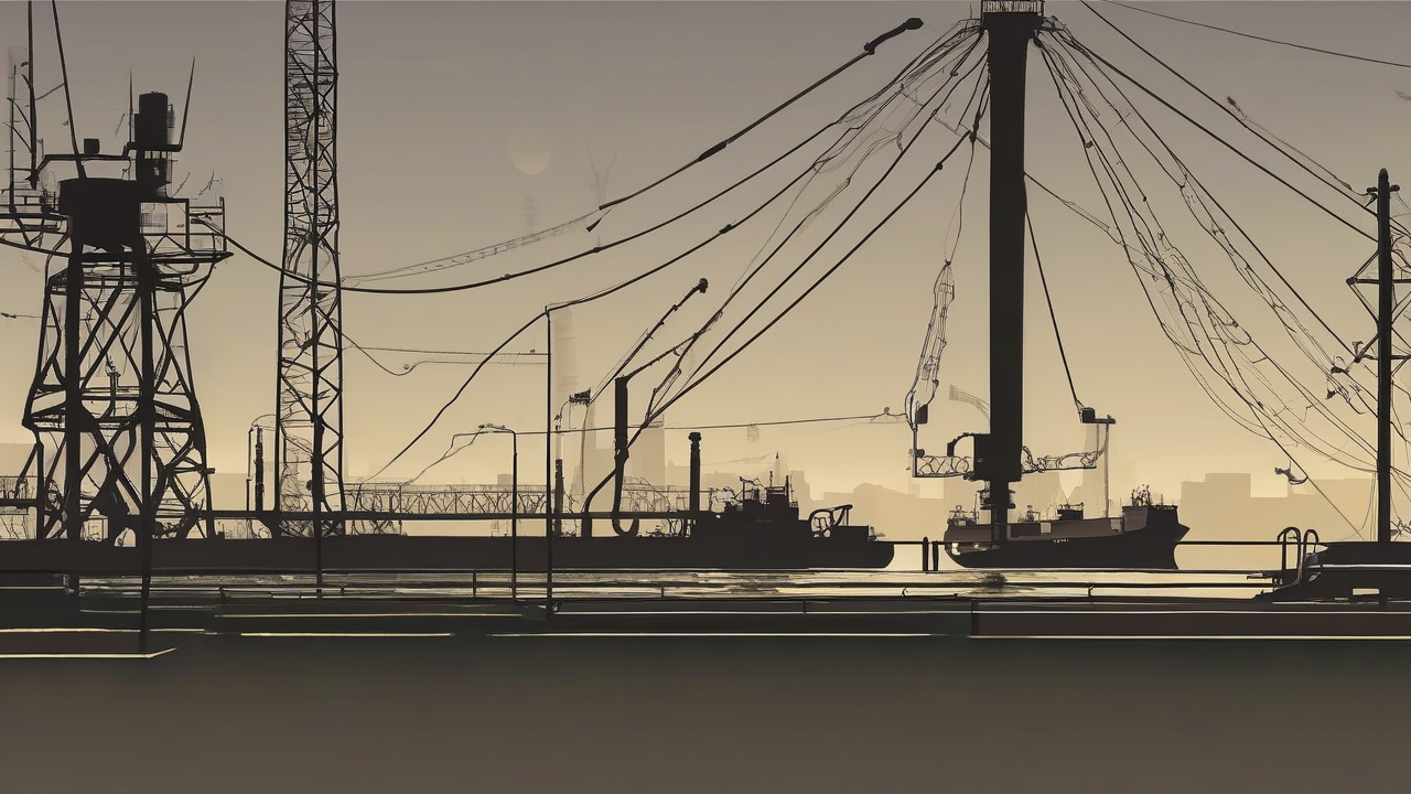 An oil tanker rides low off a Gulf terminal at dawn as dock workers check manifests.