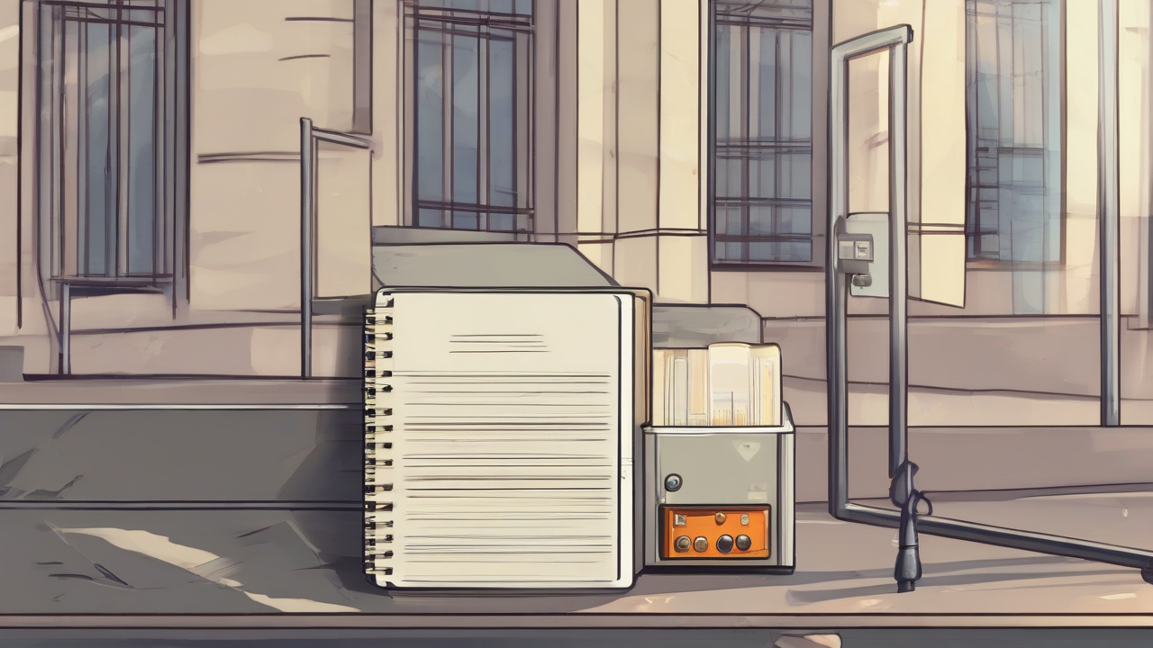 A locked reporter notebook beside a courthouse meter accumulating a daily charge